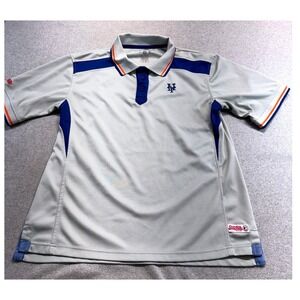 New York Mets Stitches MLB Mens L Polo Shirt Gray Blue Orange Baseball Sporty
